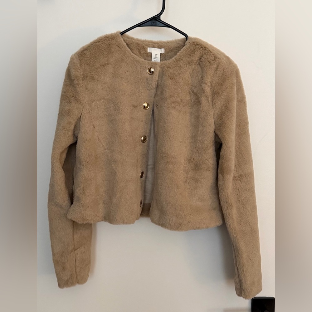 H&M Cream Teddy Jacket with Gold Buttons